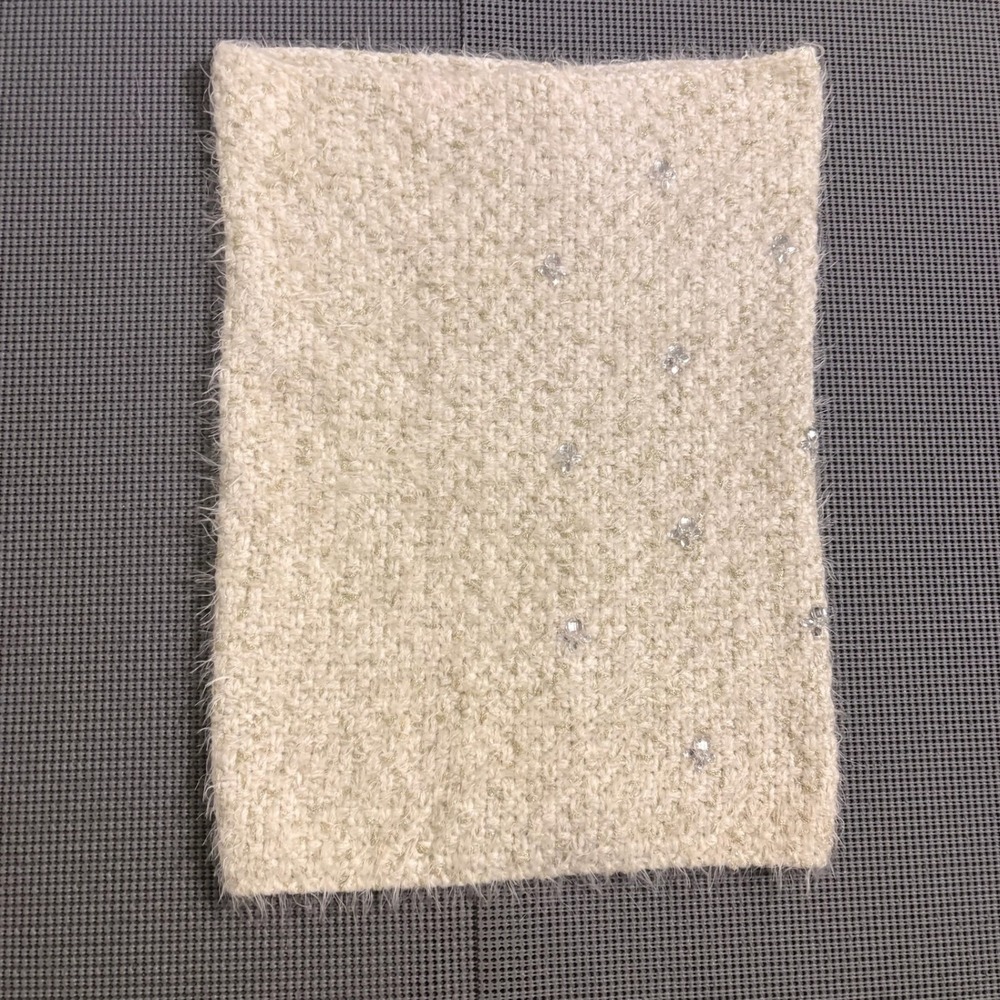 Betsey Johnson Cream Fuzzy Knit Rhinestone Infinity Scarf One Size
